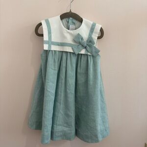 Pepa London Sleeveless Trapeze Dress With Bow Detail in Green/blue